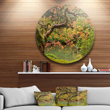 Japanese Garden Fall Season - Landscape Circle Metal Wall Decor